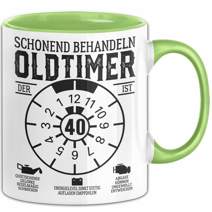 40. Geburtstag Tasse Geschenk Schonend Behandeln Oldtimer Der Ist 40 Geschenkidee Kaffee-Becher Grün Trendation