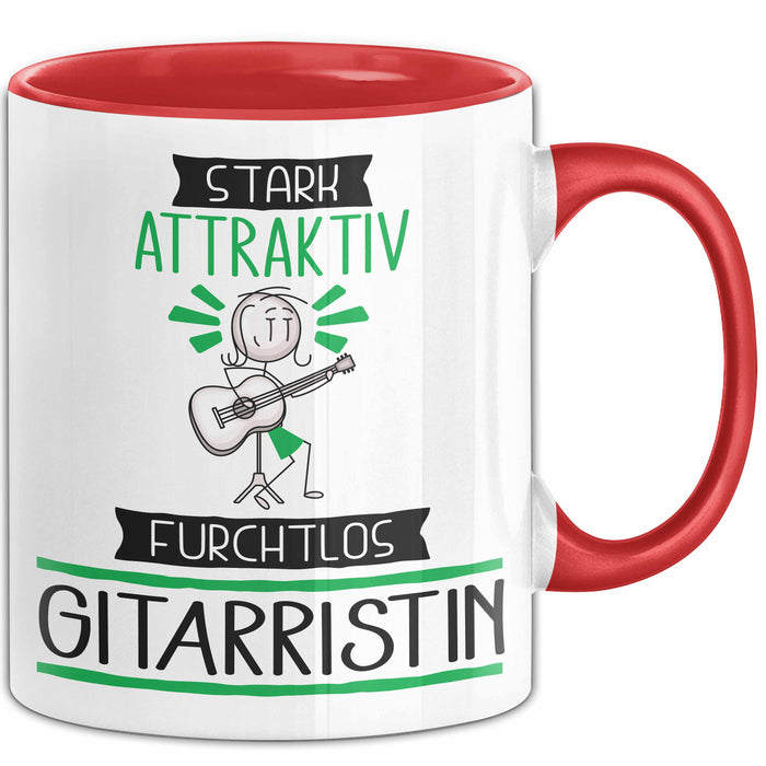 Gitarristin Tasse Geschenk Becher Stark Attraktiv Furchtlos Gitarristin Lustige Geschenkidee Rot Trendation