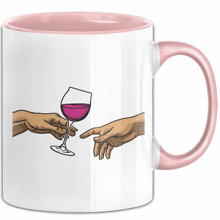 Weinliebhaber Tasse Geschenk Erschaffung Von Adam Kunst Geschenkidee 2 Hände Finger Rotwein Wein Liebhaber Rosa Trendation