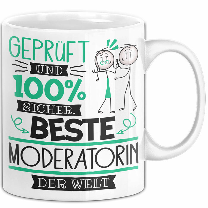 Beste Moderatorin Der Welt Tasse Geschenk für Eine Moderatorin Geprüft Und Sicher Geschenkidee Geburtstag Weihnachten Weiß Trendation