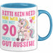 90. Geburtstag Tasse Frauen Geschenk Bitte Nur Kein Neid Nur Weil Ich mit 90 Noch So Gut Aussehe Mama Oma Blau Trendation