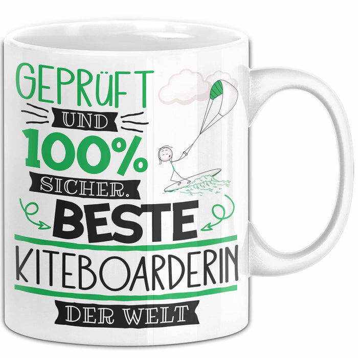 Beste Kiteboarderin Der Welt Tasse Geschenk für Eine Kiteboarderin Geprüft Und Sicher Geschenkidee Geburtstag Weihnachten Weiß Trendation