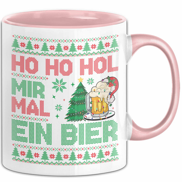 Ho Ho Hol Mir Mal Ein Bier Tasse Geschenk Ugly Tasse Geschenkidee Weihnachten Kaffee-Becher Rosa Trendation