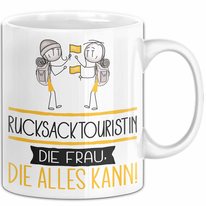 Rucksacktouristin Geschenk Tasse Becher Die Frau Die Allen Kann Geschenkidee für eine Rucksacktouristin Lustig Weiß Trendation
