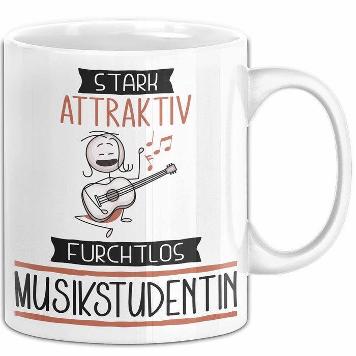 Musikstudentin Tasse Geschenk Becher Stark Attraktiv Furchtlos Musikstudentin Lustige Geschenkidee Weiß Trendation