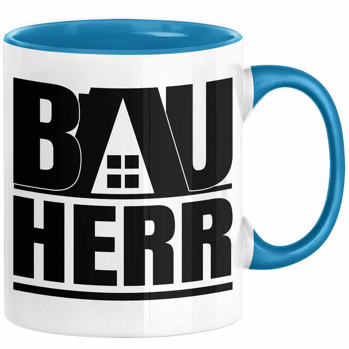 Bauherr Bauleiter Geschenk Tasse Hausbau Bauvorhaben Kaffee-Becher Geschenkidee Blau Trendation