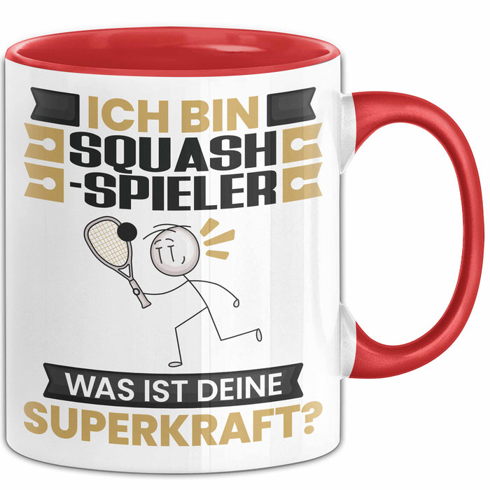 Squash-Spieler Tasse Geschenk für Squash-Spieler Geburtstag Lustiger Spruch Kaffee-Becher Was Ist Deine Superkraft Rot Trendation