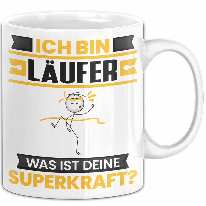 Läufer Tasse Geschenk für Läufer Geburtstag Lustiger Spruch Kaffee-Becher Was Ist Deine Superkraft Weiß Trendation