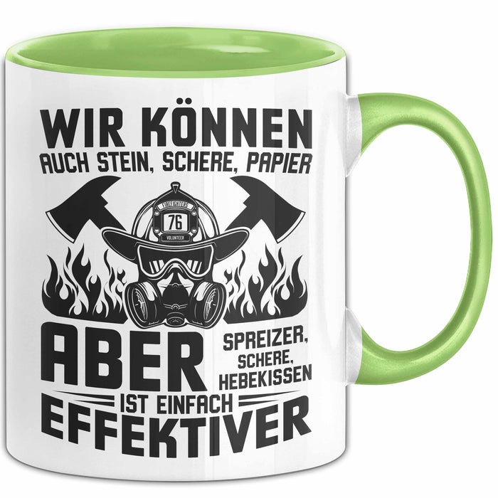 Feuerwehrmann Tasse Geschenk Wir Können Auch Stein Schere Papier Aber Spreizer Ist Effektiver Feuerwehr Geschenkidee Grün Trendation