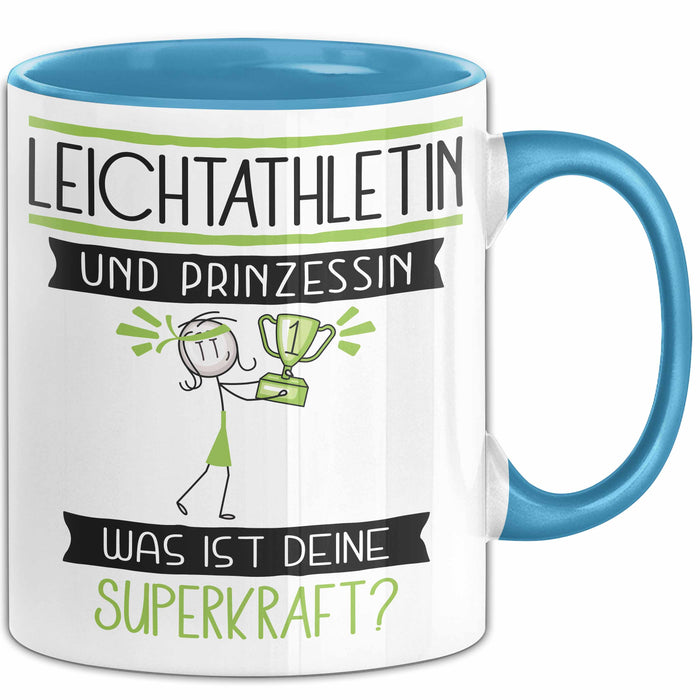 Leichtathletin Und Prinzessin Tasse Geschenk Für Eine Leichtathletin Geburtstag Was Ist Deine Superkraft Blau Trendation