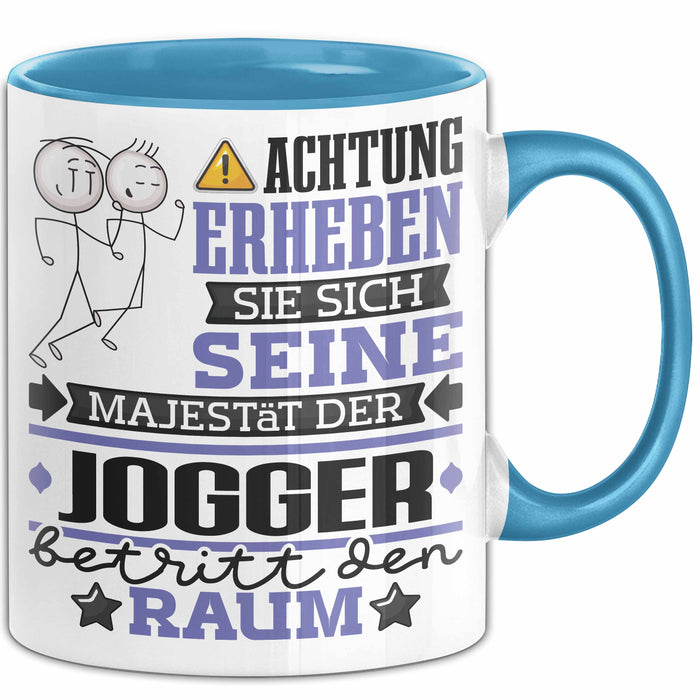 Jogger Geschenk Tasse Lustiger Spruch Erheben Sie Sich Der Jogger Betritt den Raum Blau Trendation