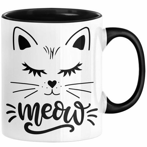 Katzen-Besitzerin Tasse Geschenk Meow Katze Geschenkidee Miau Katzen Mama Kaffee-Becher Schwarz Trendation