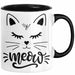Katzen-Besitzerin Tasse Geschenk Meow Katze Geschenkidee Miau Katzen Mama Kaffee-Becher Schwarz Trendation