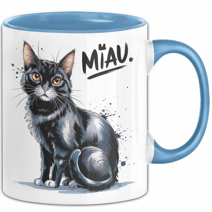 Katzen Tierliebhaber Tasse Geschenk Lustige Geschenkidee Spruch Miau Blau Trendation