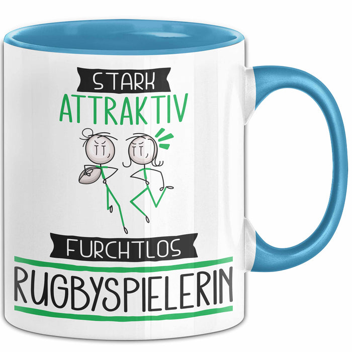 Rugbyspielerin Tasse Geschenk Becher Stark Attraktiv Furchtlos Rugbyspielerin Lustige Geschenkidee Blau Trendation