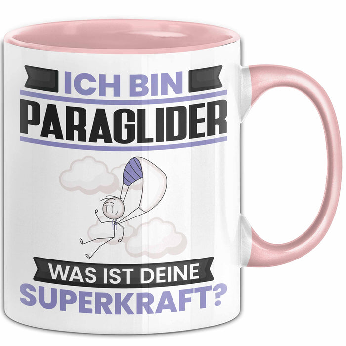 Paraglider Tasse Geschenk für Paraglider Geburtstag Lustiger Spruch Kaffee-Becher Was Ist Deine Superkraft Rosa Trendation