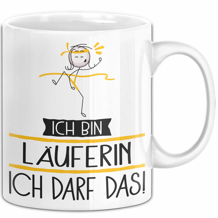 Geschenk für Läuferin Tasse Lustige Geschenkidee Geburtstag Ich Bin Läuferin Ich Darf Das Weiß Trendation
