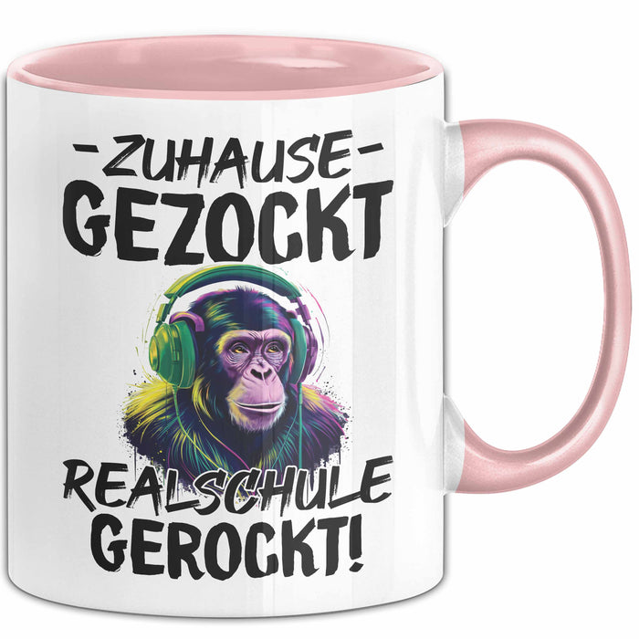 Realschule Bestanden Fachabitur Prüfung Zocker Tasse Geschenk Zuhause Gezockt Realschule Gerockt Kaffee-Becher Rosa Trendation