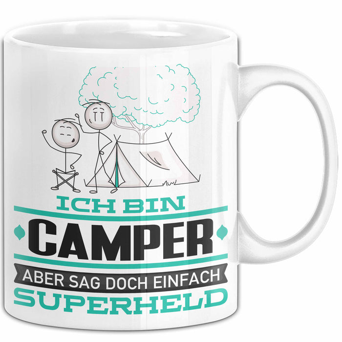 Camper Geschenk Tasse Ich Bin Camper Aber Sag Doch Einfach Superheld Lustige Geschenkdiee für Camper Kaffee-Becher Weiß Trendation