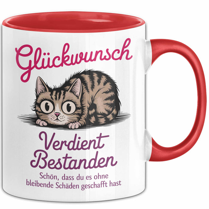 Schüler Abschluss Tasse Geschenk Lustige Geschenkidee Spruch Glückwunsch Verdient Bestanden Rot Trendation