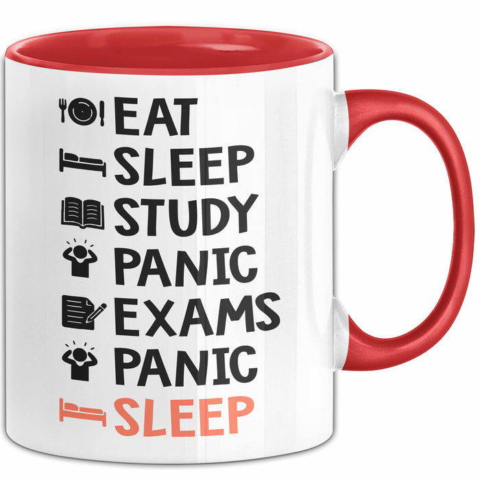 Medizinstudent Arzt Tasse Geschenk Lustige Geschenkidee Spruch Essen Schlafen Lernen Panik Prüfungen Panik Schlafen Rot Trendation