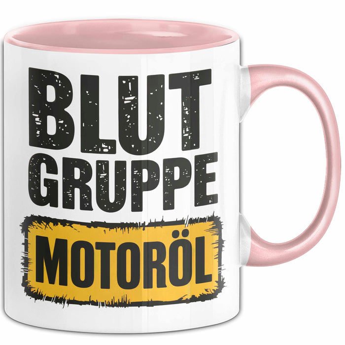 Auto Kfz Mechaniker Tasse Geschenk Lustige Geschenkidee Spruch Blutgruppe Motoröl Rosa Trendation
