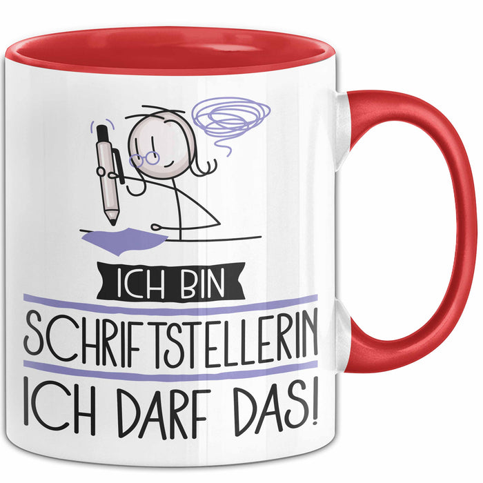 Geschenk für Schriftstellerin Tasse Lustige Geschenkidee Geburtstag Ich Bin Schriftstellerin Ich Darf Das Rot Trendation