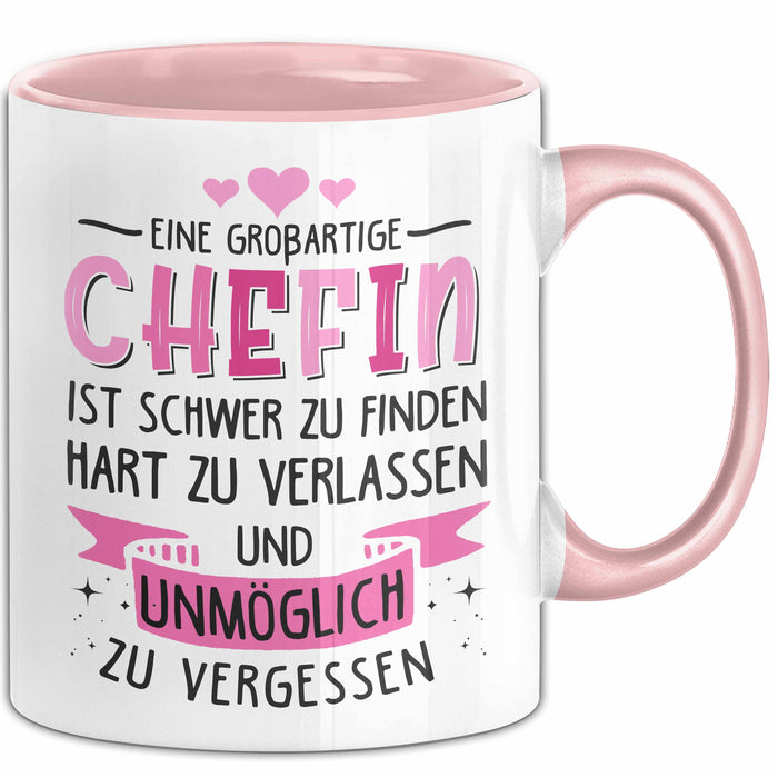 Büroarbeit Kollege Chef Tasse Geschenk Lustige Geschenkidee Spruch Eine Großartige Chefin Ist Schwer Zu Finden Rosa Trendation