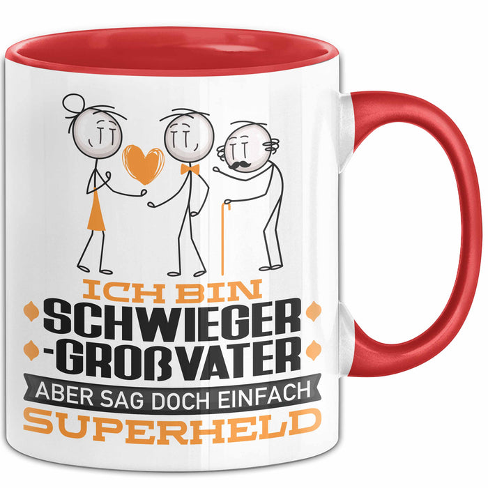 Schwiegergroßvater Geschenk Tasse Ich Bin Schwiegergroßvater Aber Sag Doch Einfach Superheld Lustige Geschenkdiee für Schwiegergroßvater Kaffee-Becher Rot Trendation