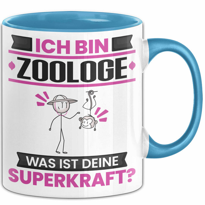 Zoologe Tasse Geschenk für Zoologe Geburtstag Lustiger Spruch Kaffee-Becher Was Ist Deine Superkraft Blau Trendation