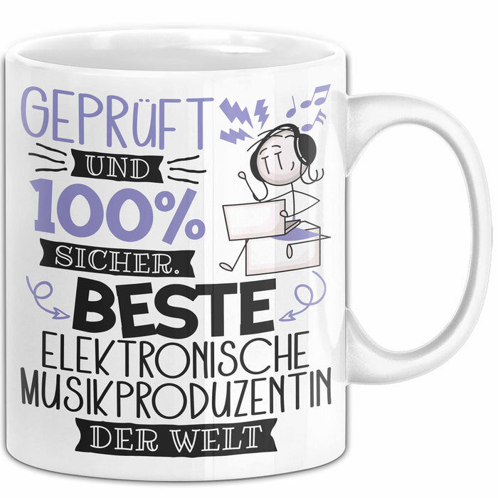 Beste Elektronische Musikproduzentin Der Welt Tasse Geschenk für Eine Elektronische Musikproduzentin Geprüft Und Sicher Geschenkidee Geburtstag Weihnachten Weiß Trendation