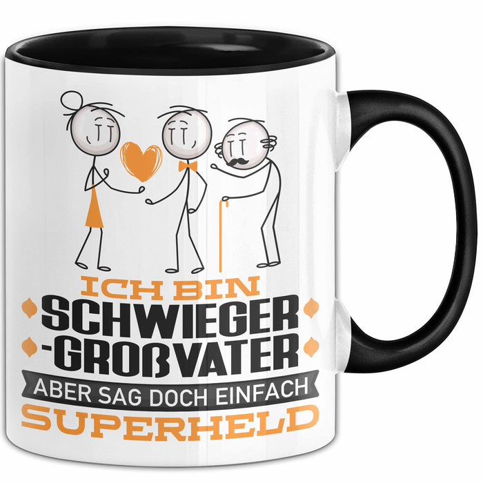 Schwiegergroßvater Geschenk Tasse Ich Bin Schwiegergroßvater Aber Sag Doch Einfach Superheld Lustige Geschenkdiee für Schwiegergroßvater Kaffee-Becher Schwarz Trendation