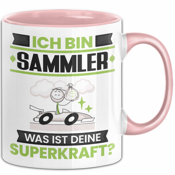 Sammler Tasse Geschenk für Sammler Geburtstag Lustiger Spruch Kaffee-Becher Was Ist Deine Superkraft Rosa Trendation
