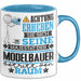 Modelbauer Geschenk Tasse Lustiger Spruch Erheben Sie Sich Der Modelbauer Betritt den Raum Blau Trendation