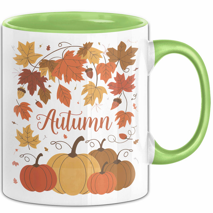 Herbstzeit Tasse Geschenkidee für Herbstliebhaber Grün Trendation