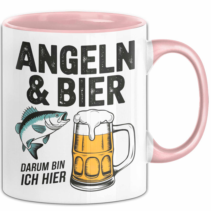 Angeln Fischer Bierliebhaber Tasse Geschenk Lustige Geschenkidee Spruch Angeln Und Bier Darum Bin Ich Hier Rosa Trendation