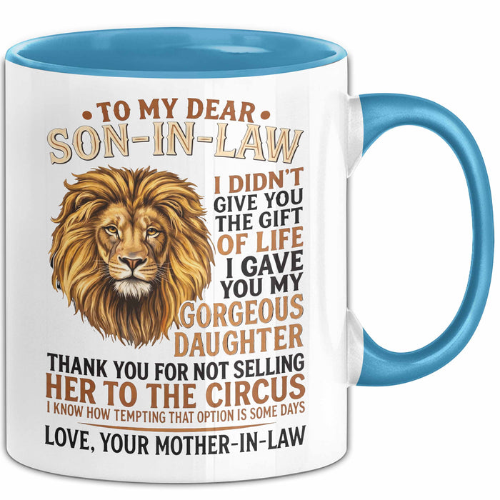 Schwiegersohn Tasse Geschenk To My Dear Son In Law Geschenkidee Schwiegermutter Blau Trendation