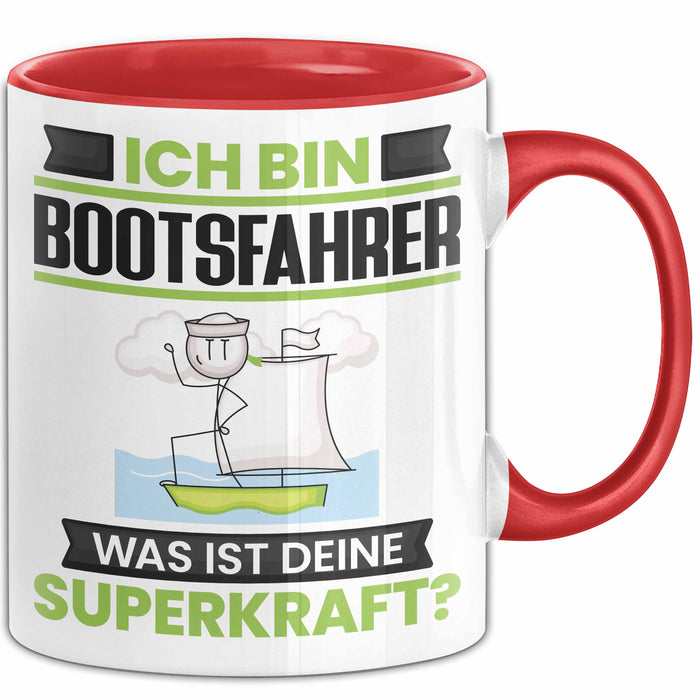 Bootsfahrer Tasse Geschenk für Bootsfahrer Geburtstag Lustiger Spruch Kaffee-Becher Was Ist Deine Superkraft Rot Trendation