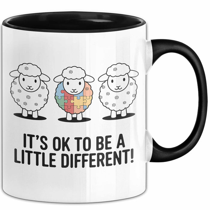 Schaf Autismus Bewusstsein Tasse Geschenk Lustige Geschenkidee Spruch Es Ist Okay Ein Bisschen Anders Zu Sein Trendation