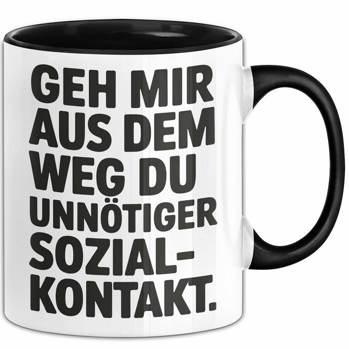 Antisozial Tasse Geschenk Unnoetiger Sozialkontakt Geschenkidee Lustig Sarkasmus Schwarz Trendation