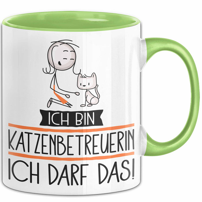 Geschenk für Katzenbetreuerin Tasse Lustige Geschenkidee Geburtstag Ich Bin Katzenbetreuerin Ich Darf Das Grün Trendation