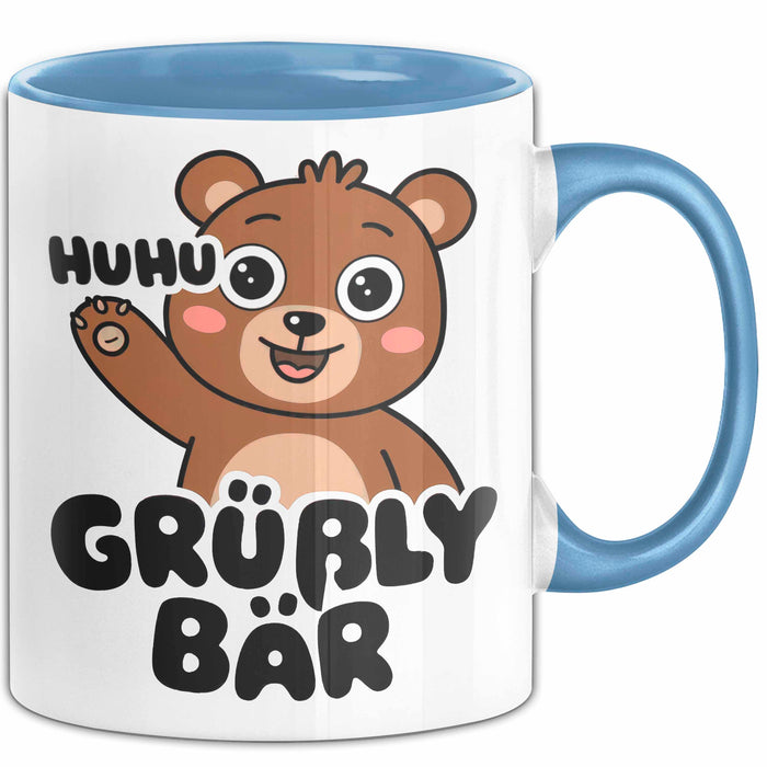 Sarkastischer Bär Tasse Geschenk Lustige Geschenkidee Spruch Grüßly Bär Blau Trendation