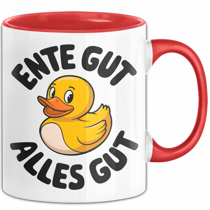 Gelbe Ente Tasse Geschenk Lustige Geschenkidee Spruch Ente gut alles gut Rot Trendation