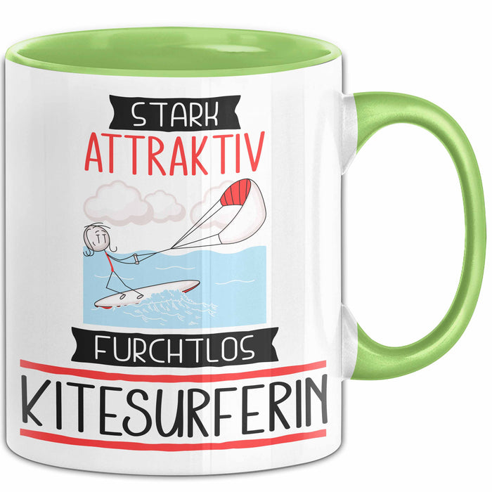 Kitesurferin Tasse Geschenk Becher Stark Attraktiv Furchtlos Kitesurferin Lustige Geschenkidee Grün Trendation
