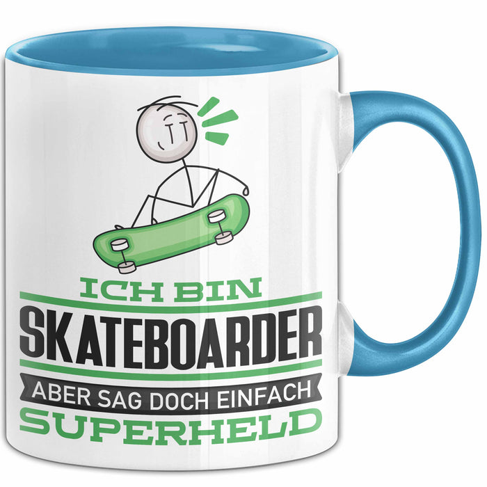 Skateboarder Geschenk Tasse Ich Bin Skateboarder Aber Sag Doch Einfach Superheld Lustige Geschenkdiee für Skateboarder Kaffee-Becher Blau Trendation