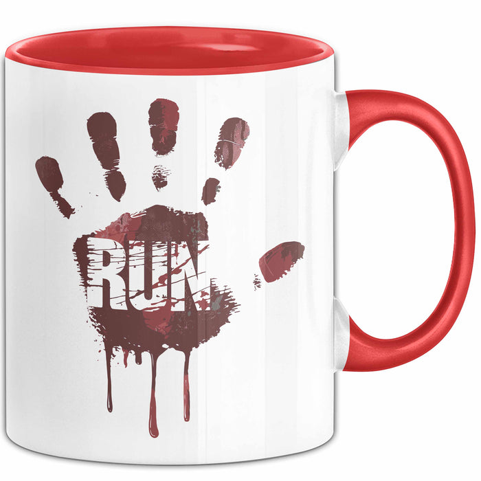 Horror Fan Tasse Run Geschenkidee für Gruselfilm Fans Rot Trendation