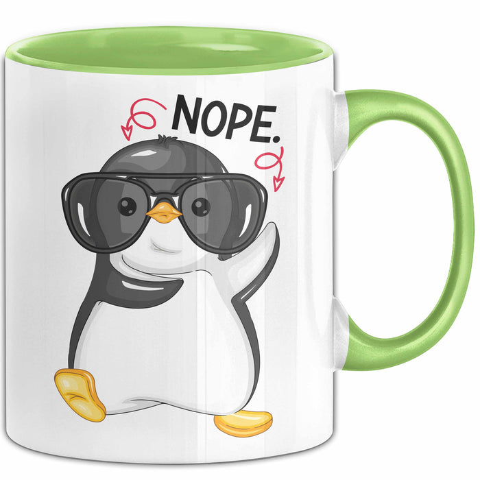 Witzige Tasse Geschenk Pinguin Mit Roter Brille Lustiger Becher Grün Trendation