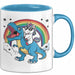 Einhorn Liebhaber Tasse Geschenk Einhorn Reitet Auf Dinosauriere T-Rex Dino Frauen Geschenk Blau Trendation