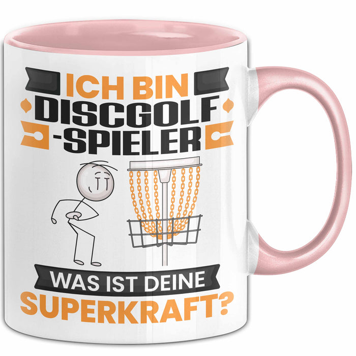 Discgolf-Spieler Tasse Geschenk für Discgolf-Spieler Geburtstag Lustiger Spruch Kaffee-Becher Was Ist Deine Superkraft Rosa Trendation