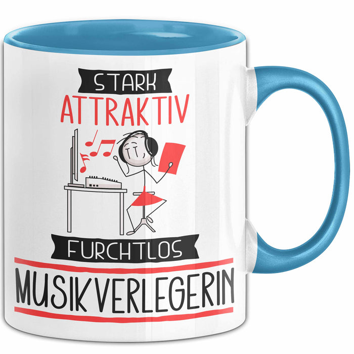 Musikverlegerin Tasse Geschenk Becher Stark Attraktiv Furchtlos Musikverlegerin Lustige Geschenkidee Blau Trendation